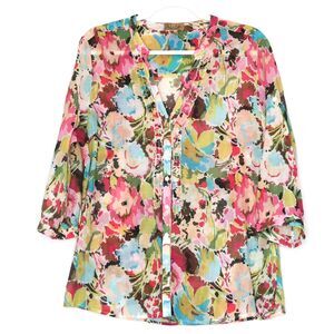 Peck & Peck Weekend Womens Blouse Size XL‎ Button Up Ruffle Artsy Boho Peasant